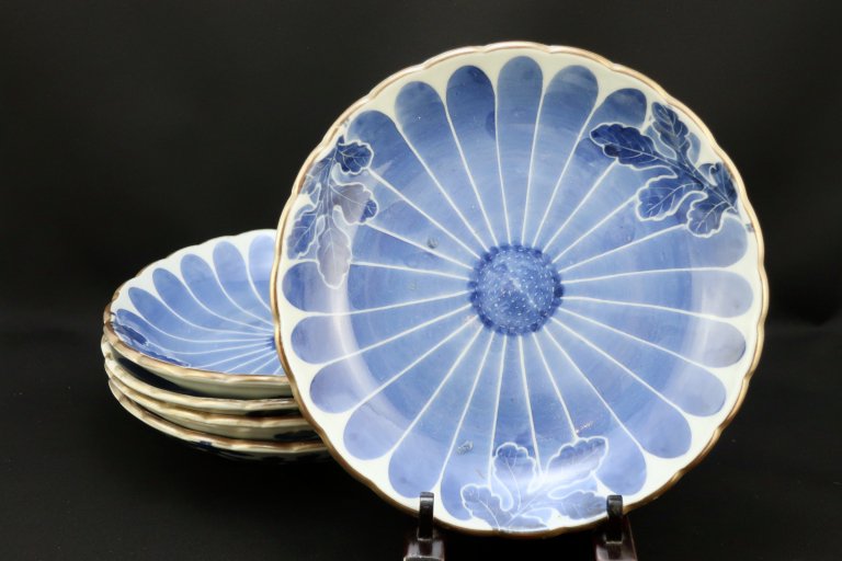 ΤյƲʸ / Imari Blue & White Plates with the picture of Chrisanthemum Flower  set of 5