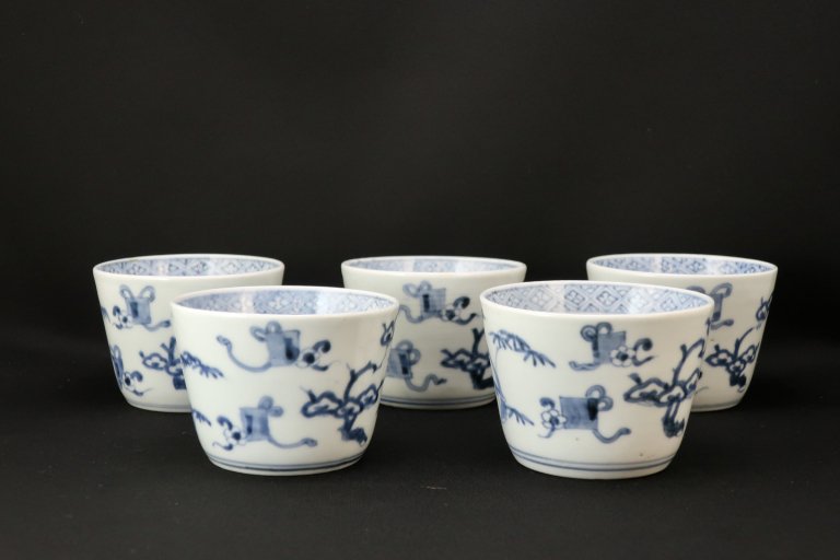 伊万里染付松竹梅文大蕎麦猪口　五客組 / Imari Large Blue & White Soba Cups  set of 5