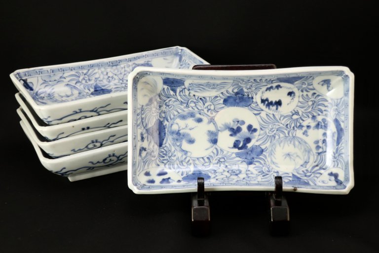 ΤʸĹ / Imari Rectangular Blue & White Plates  set of 5