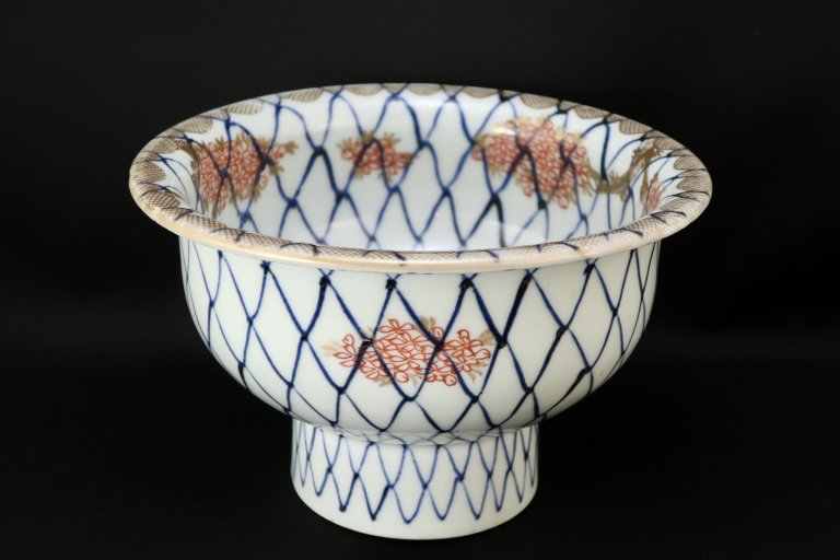 伊万里金彩赤絵網手桜散らし文盃洗 / Imari Sake Cup Washing Bowl with Sakura and Net Pattern