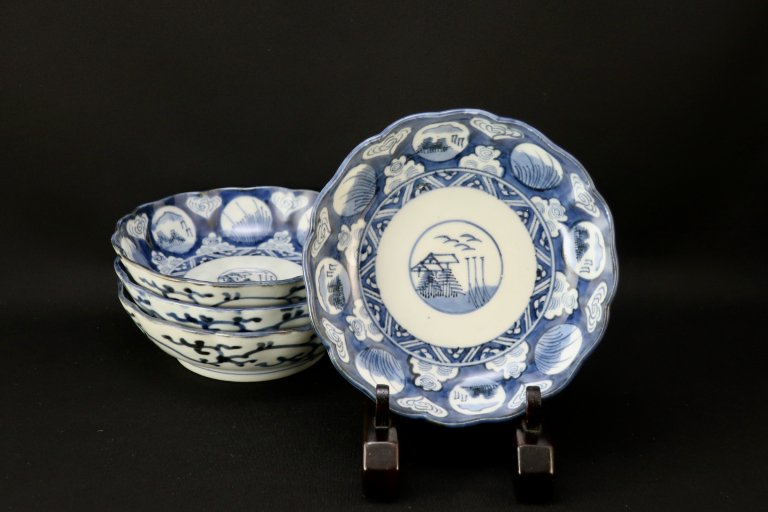 伊万里染付丸文なます皿　四枚組 / Imari Ble & White 'Namsu' Bowls  set of 4