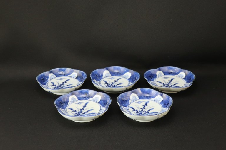 伊万里染付輪花形小皿　五枚組 / Imari Small Blue & White Plates  set of 5