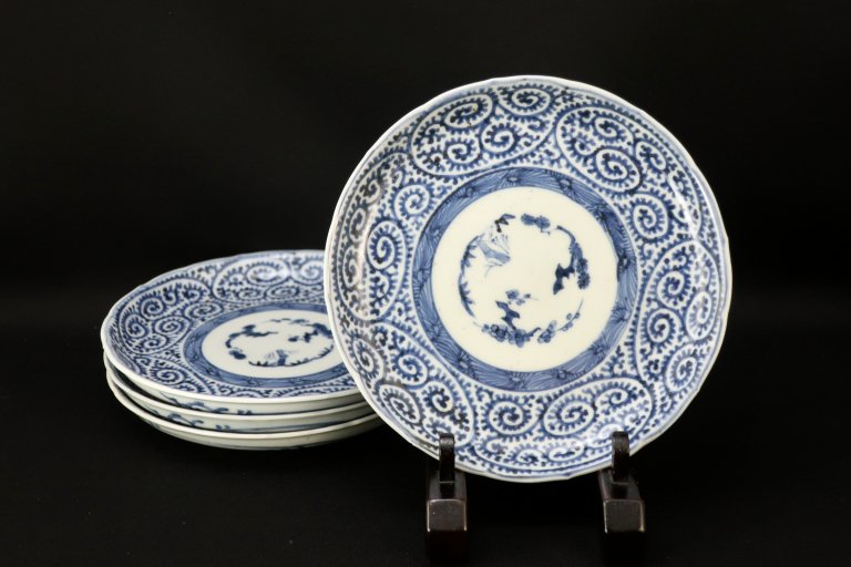 ΤʸȾ / Imari Blue & White Plates with the pattern of 'Takokarakusa'  set of 4