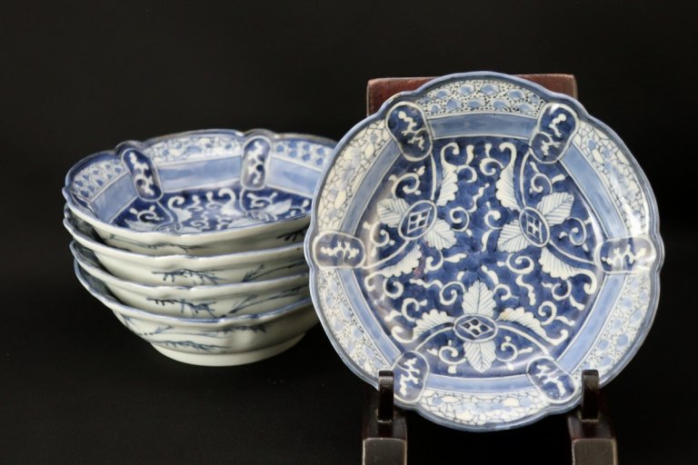 Τռʸѷʤޤ / Imari Blue & White 'Namasu' Bowls  set of 5