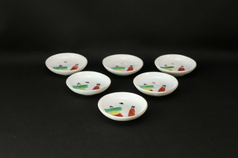 伊万里色絵立雛の図豆皿　六枚組 / Imari Small Polychrome Plates with the picture of Hina Dolls  set of 6
