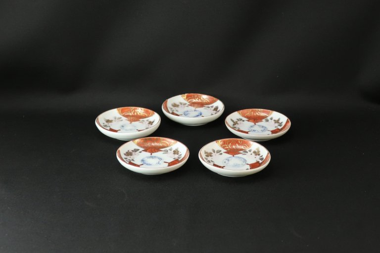 九谷赤絵桜文豆皿　五枚組 / Kutani Small Plates with the picture of Cherry blossoms  set of 5
