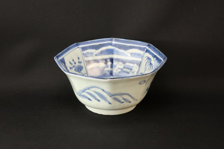 伊万里染付石榴松竹梅文八角中鉢 / Imari Octagonal Blue & White Bowl