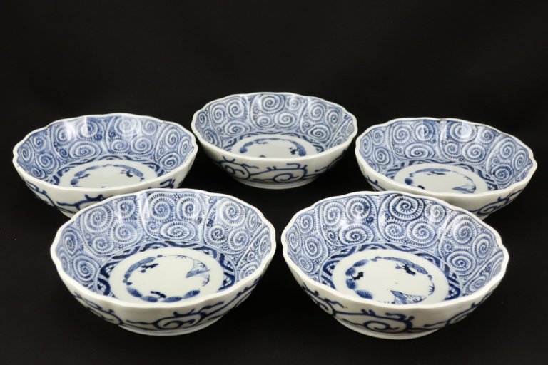 伊万里染付蛸唐草文なます皿　五枚組 / Imari Bleu & White 'Namasu' Bowls with the pattern of ' Takokarakusa' set of 5