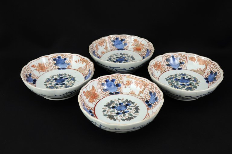 伊万里色絵草花文なます皿　四枚組 / Imari Polychrome 'Namasu& Bowls  set of 4