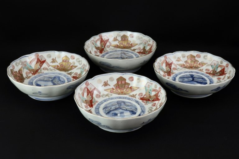 伊万里色絵熨斗文なます皿　四客組 / Imari Polychrome ’Namasu' Bowls  set of 4