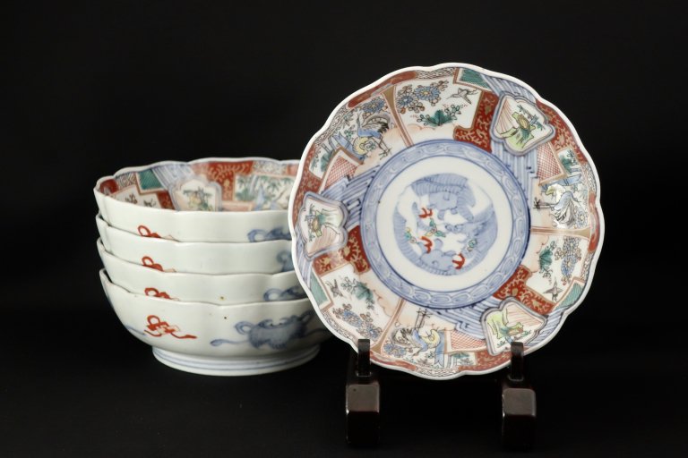 ΤĻʸʤޤ / Imari Large Polychrome 'Namasu' Bowls  set of 5