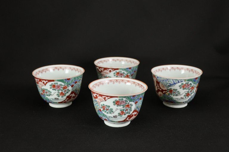 伊万里色絵汲出椀　四客組 / Imari Polychrome Tea Cups  set of 4