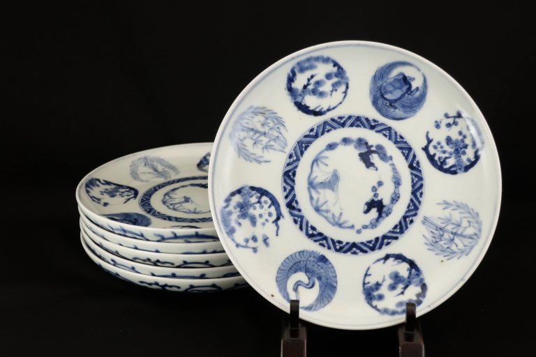 伊万里染付丸文七寸皿　六枚組 / Imari Blue & White Plates with the pattern of Circles  set of 6