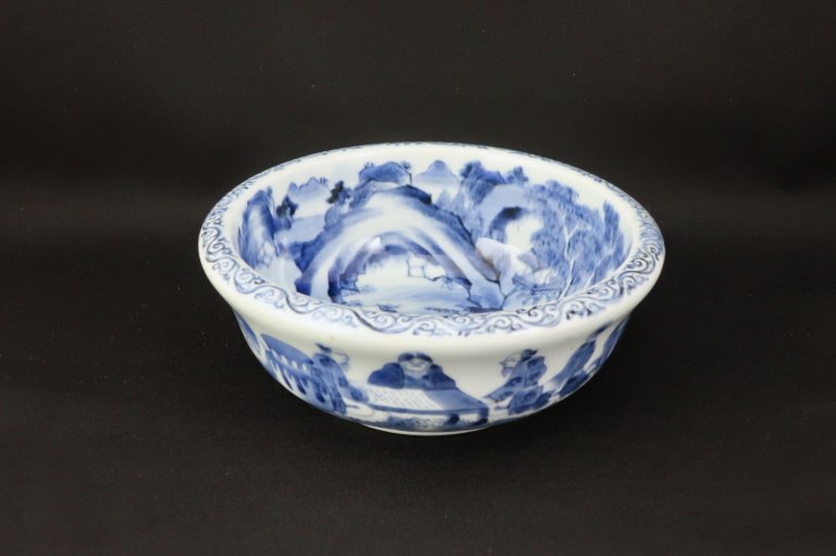伊万里染付賢人山水の図中鉢 / Imari Blue & White Bowl