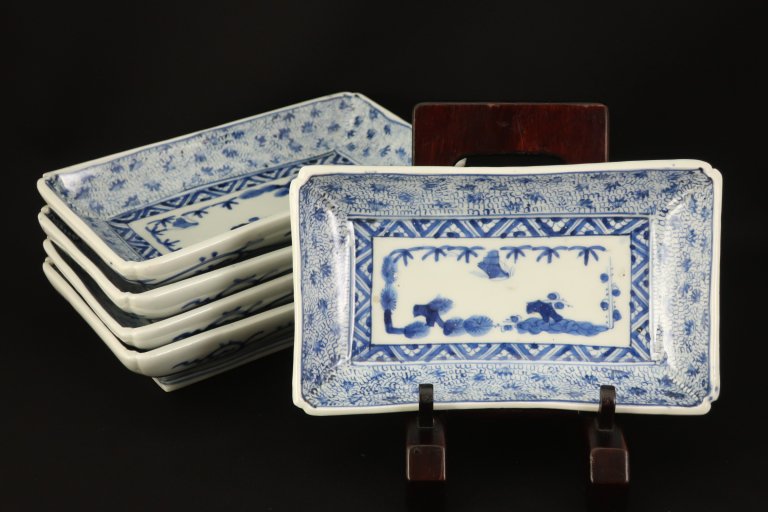 ΤʸĹ / Imari Rectangular Blue & White Plates  set of 5