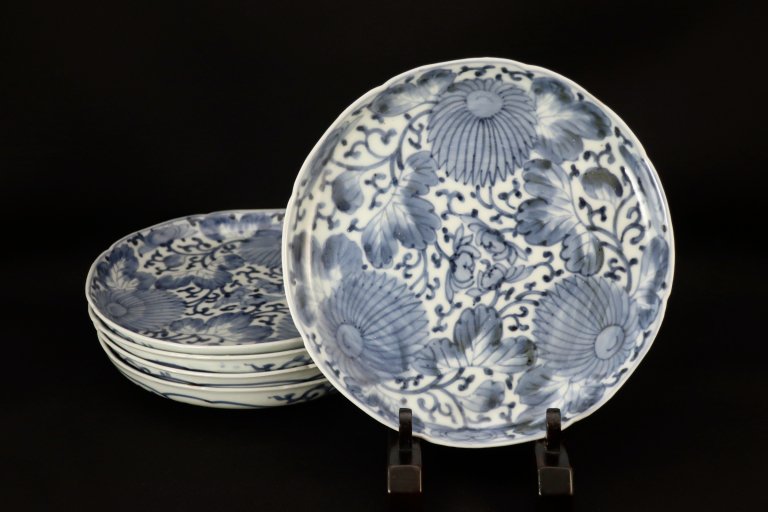 伊万里染付菊花文六寸皿　五枚組 / Imari Blue & White Plates with the picture of Chrysanthemum Flowers  set of 5