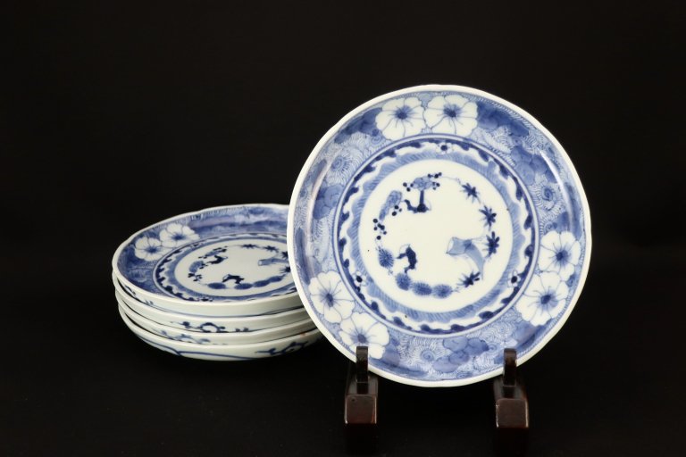 伊万里染付撫子文六寸皿　五枚組 / Imari Blue & White Plates  set of 5