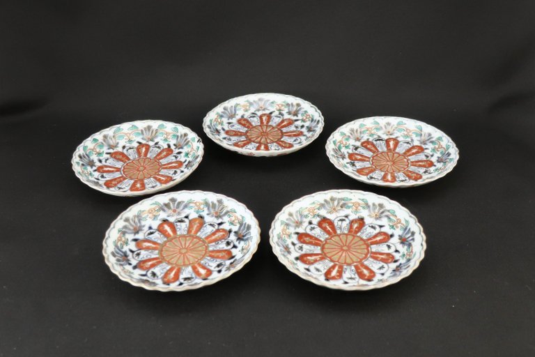 伊万里色絵菊花文四寸皿　五枚組 / Imari Small Polychrome Plates with the picture of Chrysanthemum flower  set of 5