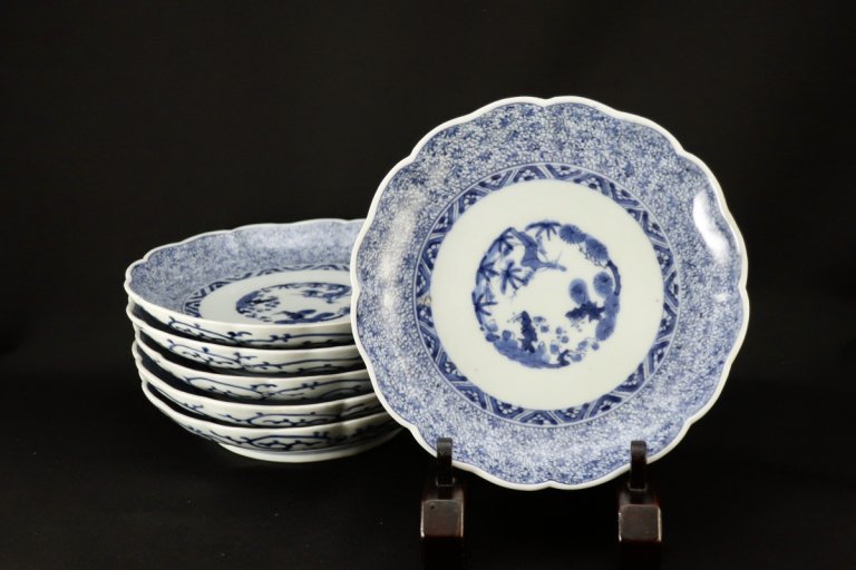 Τʸϻϻ / Imari Blue & White Plates with the pattern of 'Mijinkarakusa'. set of 6