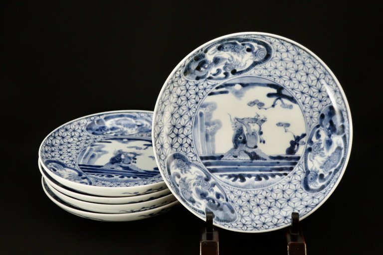 Τʸͤο޼ / Imari Blue & White Plates with the picture of Carp Hermit  set of 5