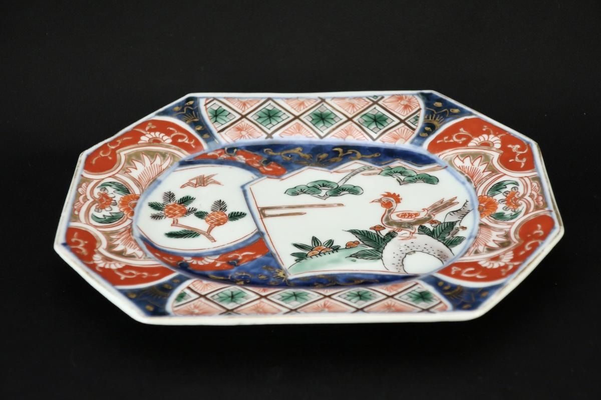 伊万里色絵花鳥文隅切角銘々皿 四枚組 / Imari Polychrome