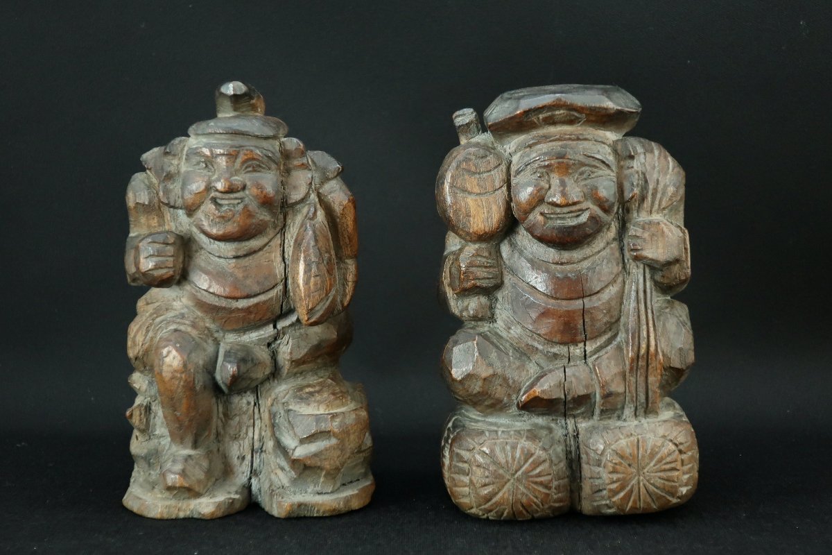 木彫恵比寿大黒 / Wooden Statues of Ebisu & Daikoku - OKURA ORIENTAL ART /  大蔵オリエンタルアート