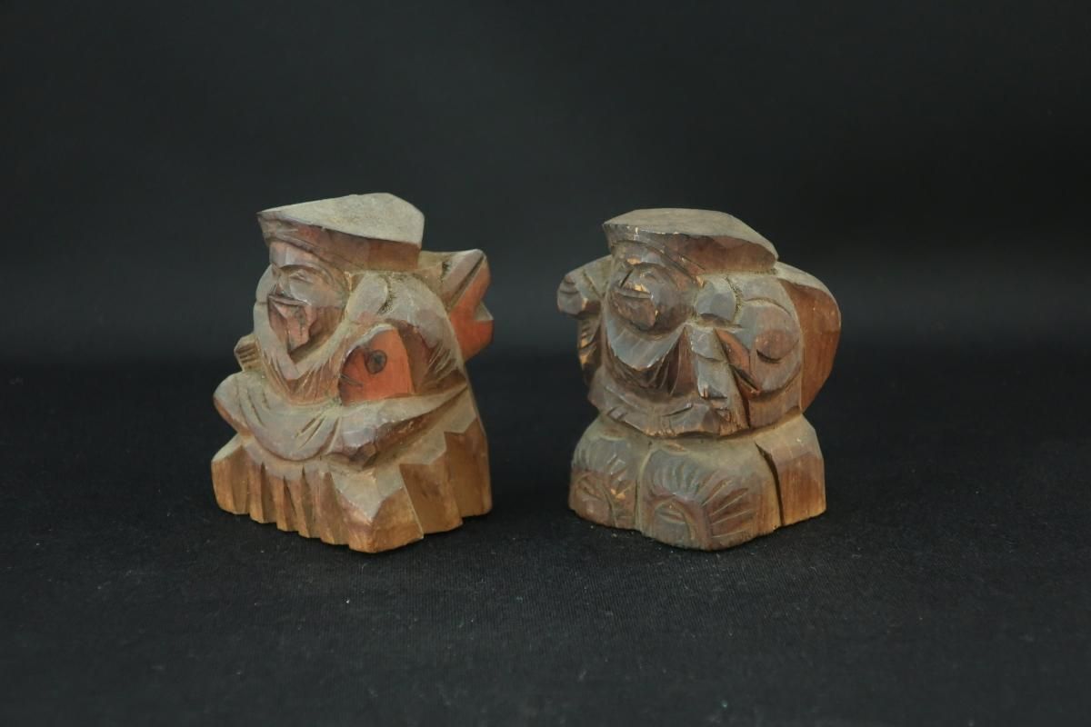 木彫 大黒恵比寿像 古美術 古道具 大黒さん 恵比寿さん 民衆仏 木彫恵比寿大黒 / Wooden Statues of Ebisu & Daikoku - OKURA