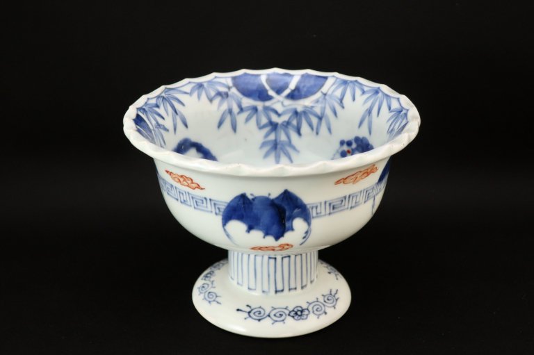 伊万里染付草花蝙蝠文盃洗 / Imari Blue & White ’Haisen' Sake Cup Washing Bowl