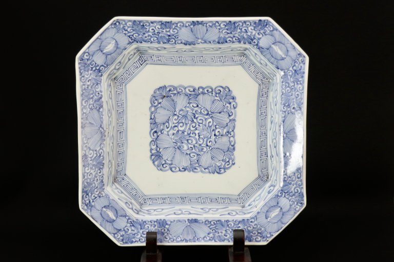 伊万里線描染付隅切角大皿 / Imari Large Square Blue & White Plate