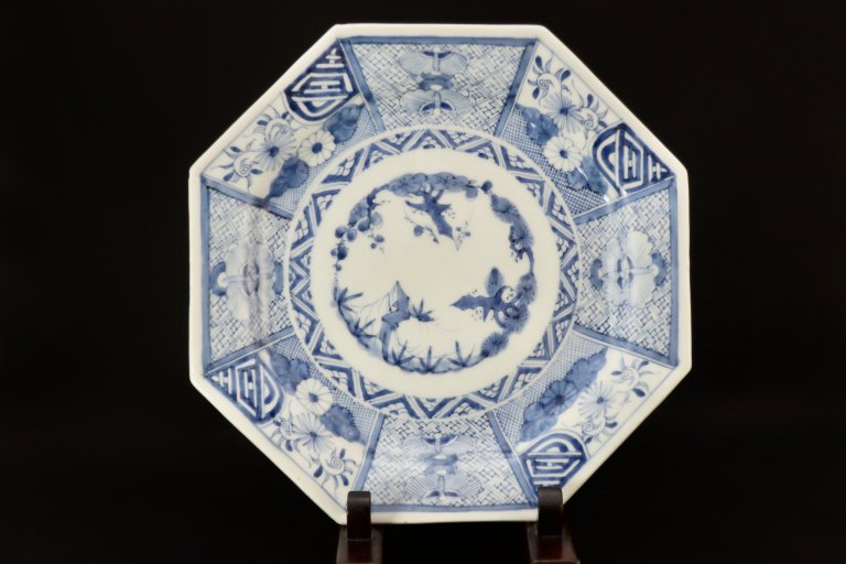 伊万里染付花蝶文八角大皿 / Imari Large Octagonal Blue & White Plate