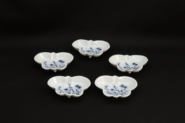 Τĳ / Imari Small Blue & White Butterfly-shaped Plates  set of 5
