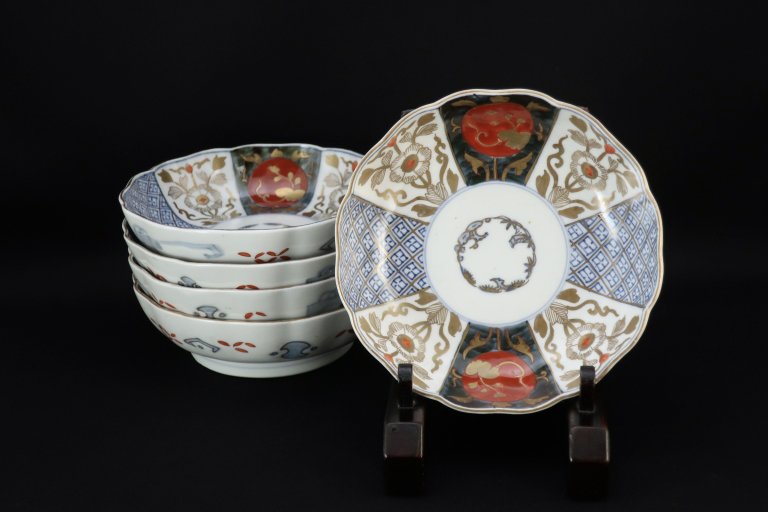 伊万里色絵なます皿　五枚 / Imari Polychrome 'Namasu' Bowls  set of 5