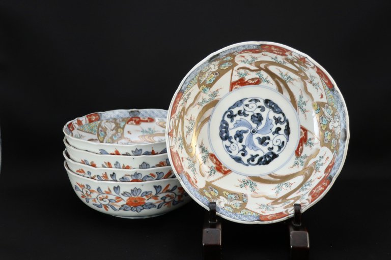 伊万里色絵花鳥文大なます皿　五枚組 / Imari Large Polychrome 'Namasu' Bowls  set of 5