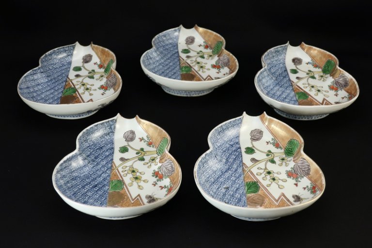 伊万里色絵形桐紋瓢形皿　五枚組 / Imari Polychrome Gourd-shaped Plates  set of 5