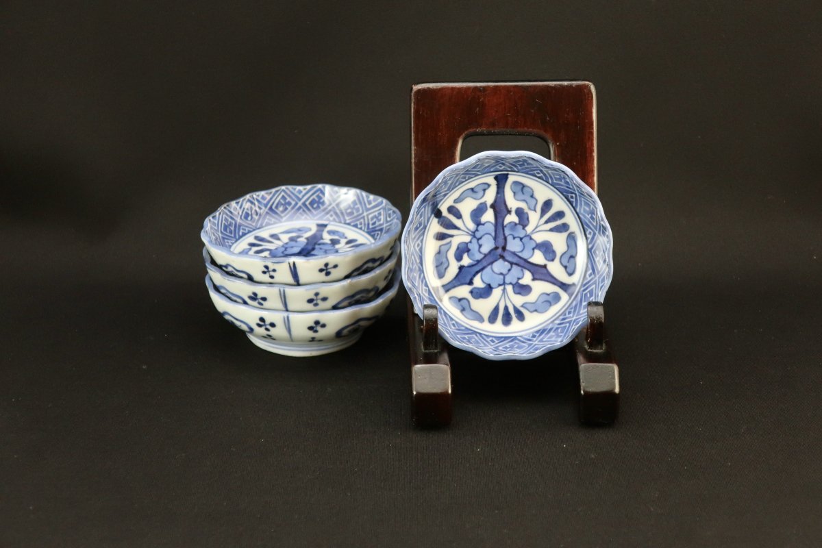 伊万里染付草花文小皿 四枚組 / Imari Small Blue & White Plates set 