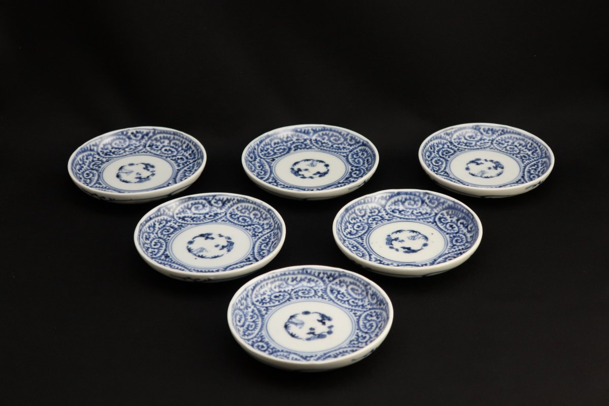 伊万里染付蛸唐草文様小皿 六枚組 / Imari Small Blue & White Plate 