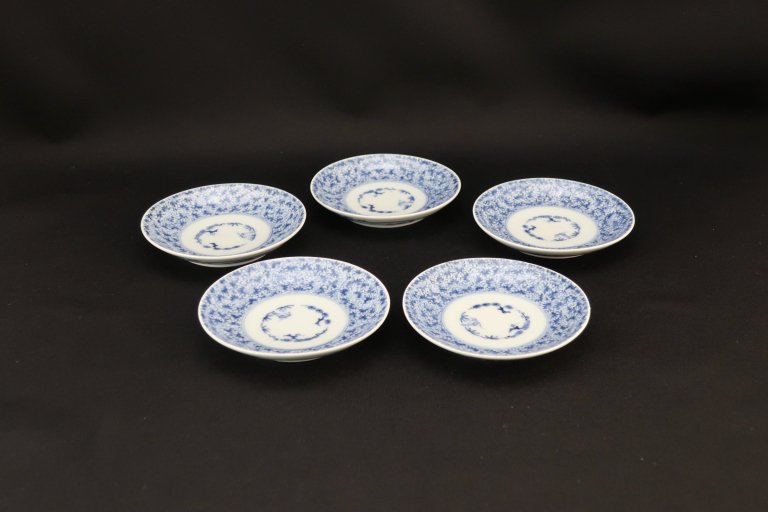 伊万里染付微塵唐草文小皿　五枚組 / Imari Small Blue & White Plates  set of 5