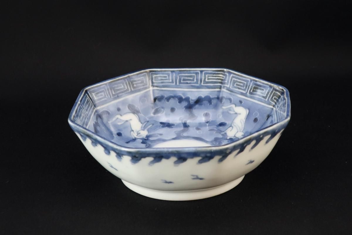 人気ブランドの新作 伊万里染付波兎文八角なます皿 五枚組 / Imari Octagonal Blue 工芸品