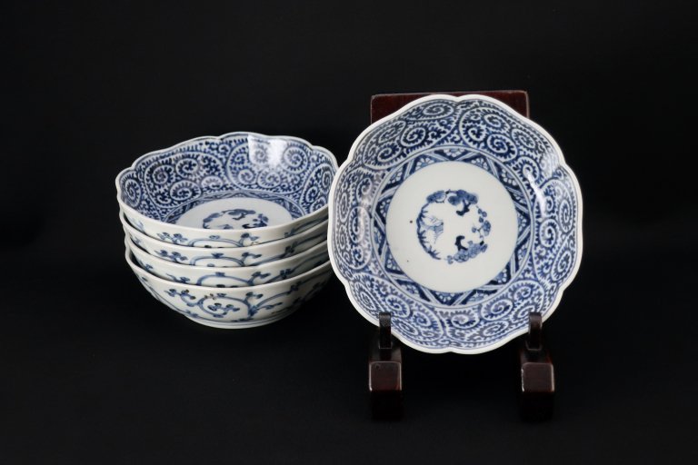 Τʸʤޤ / Imari Blue & white 'Namsu' Bowls with the pattern of 'Takokarakuksa'  set of 5