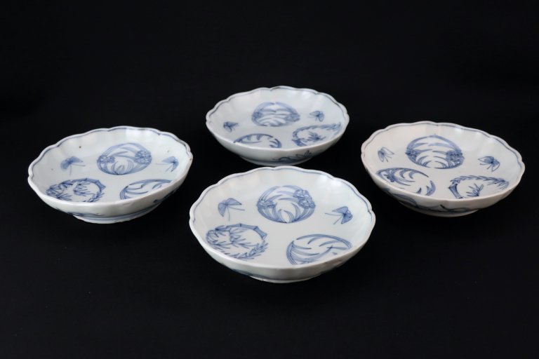伊万里線描染付丸文小なます皿  四枚組 / Imari Small Blue & White 'Namasu' Bowls  set of 4