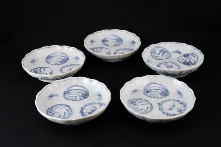 伊万里線描染付丸文小なます皿  五枚組 / Imari Small Blue & White 'Namasu' Bowls  set of 5