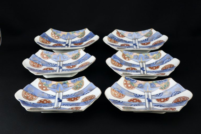 Τʸͷϻ / Imari 'Noshi'-shaped Polychrome Plates  set of 6