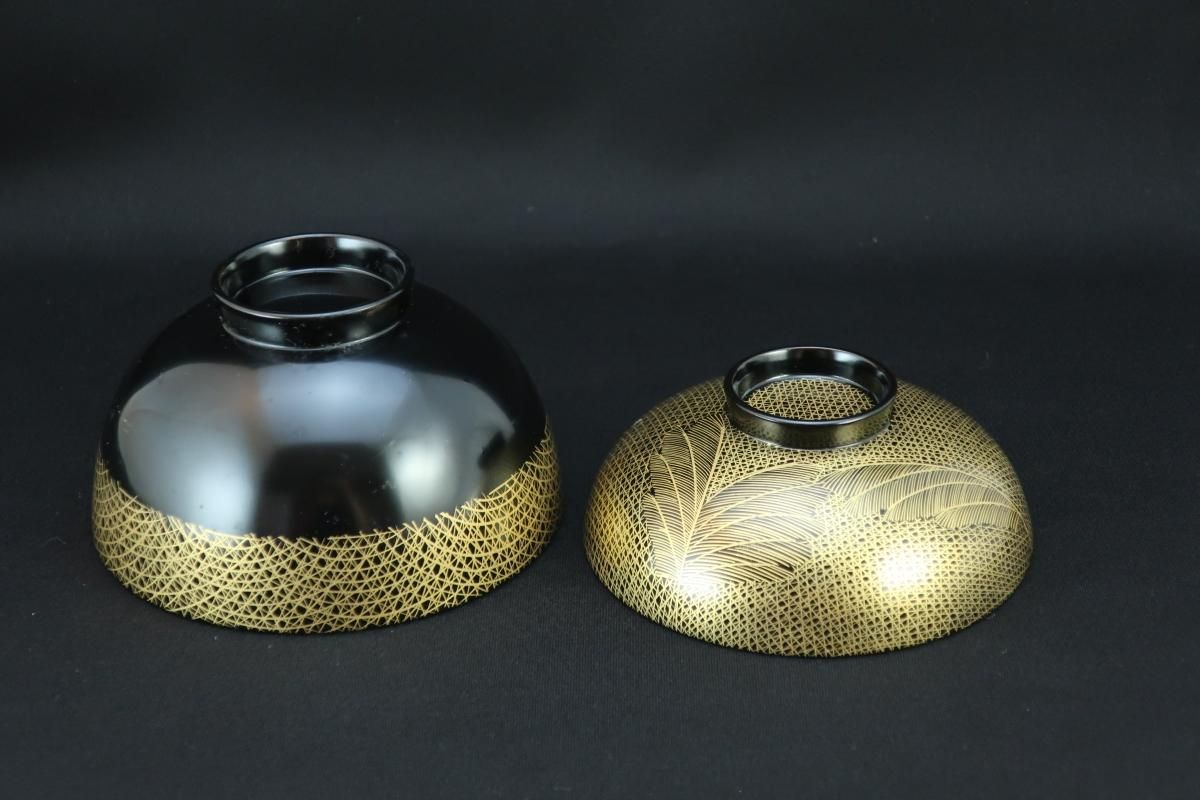 輪島塗沈金蒔絵吸物椀 五客組 / Wajima black-lacquered Soup 輪島塗沈金蒔絵吸物椀 五客組 / Wajima black-lacquered Soup