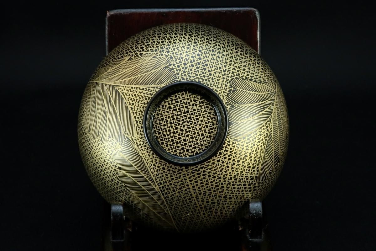 輪島塗沈金蒔絵吸物椀 五客組 / Wajima black-lacquered Soup