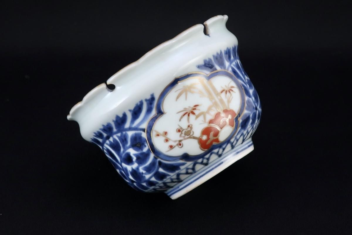 伊万里色絵雪輪形牡丹唐草窓絵文向付 五客組 / Imari Polychrome