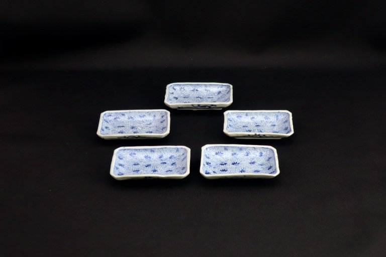 伊万里染付微塵唐草文長豆皿　五枚組 / Imari Small Rectangular Plates  set of 5