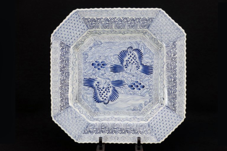 伊万里線描染付鳳凰文隅切角大皿 / Imari Large Square Blue & White Plate with the picture of Pheonixes