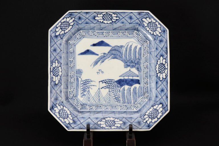 伊万里線描染付山水文隅切角皿 / Imari Square Blue & White Plate