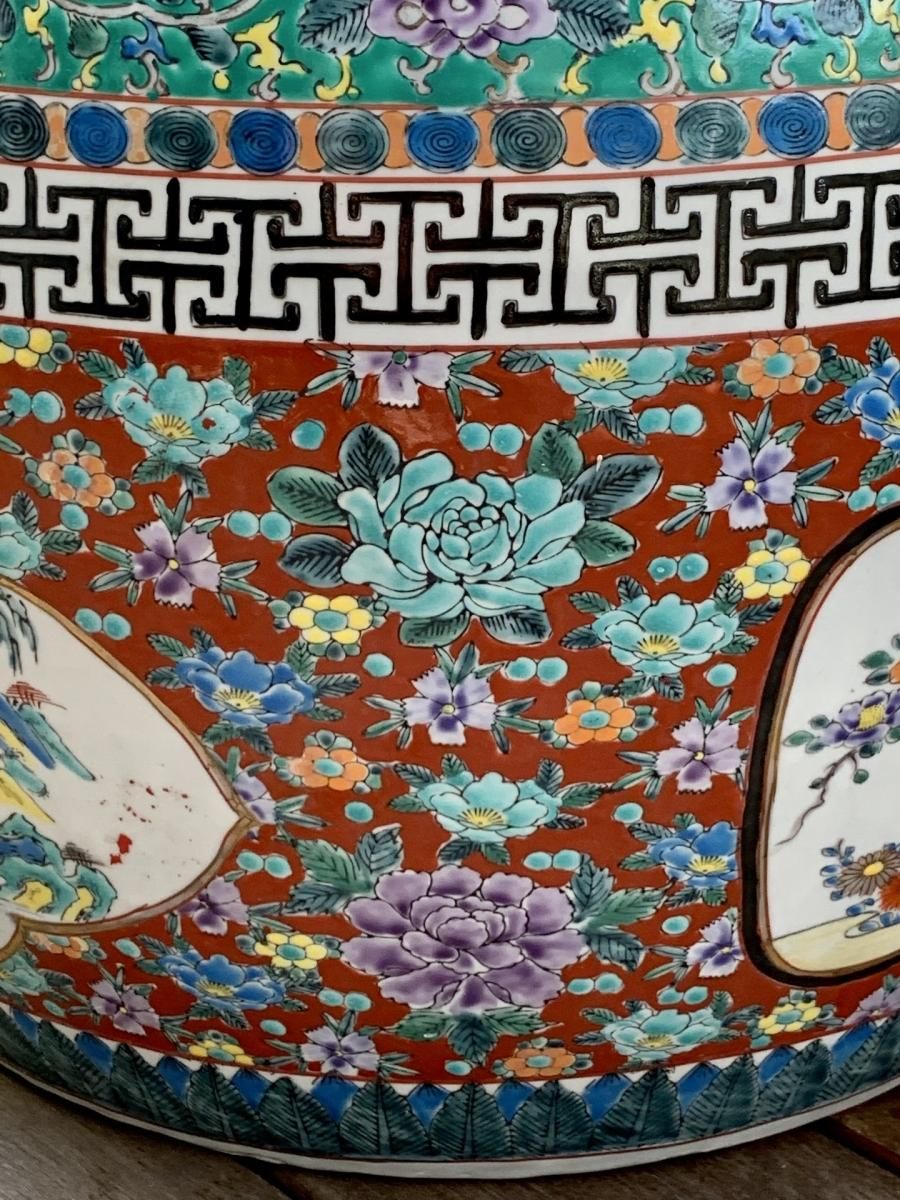 色絵　伊万里十錦手あぶり火鉢 色絵 伊万里 十錦 手あぶり火鉢 鉢カバー カラフル マルチカラー