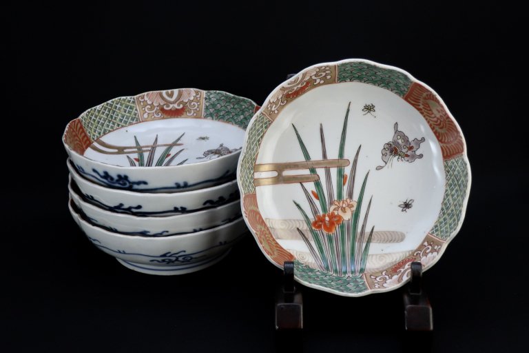 伊万里色絵花蝶文なます皿　五枚組 / Imari Polychrome 'Namasu' Bowls  set of 5